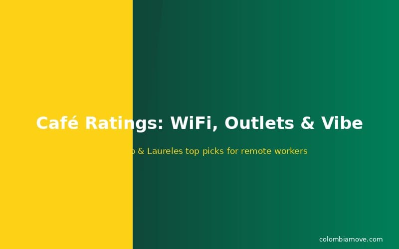 Café comparison graphic showing WiFi, outlets and vibe ratings for Medellín remote work spots