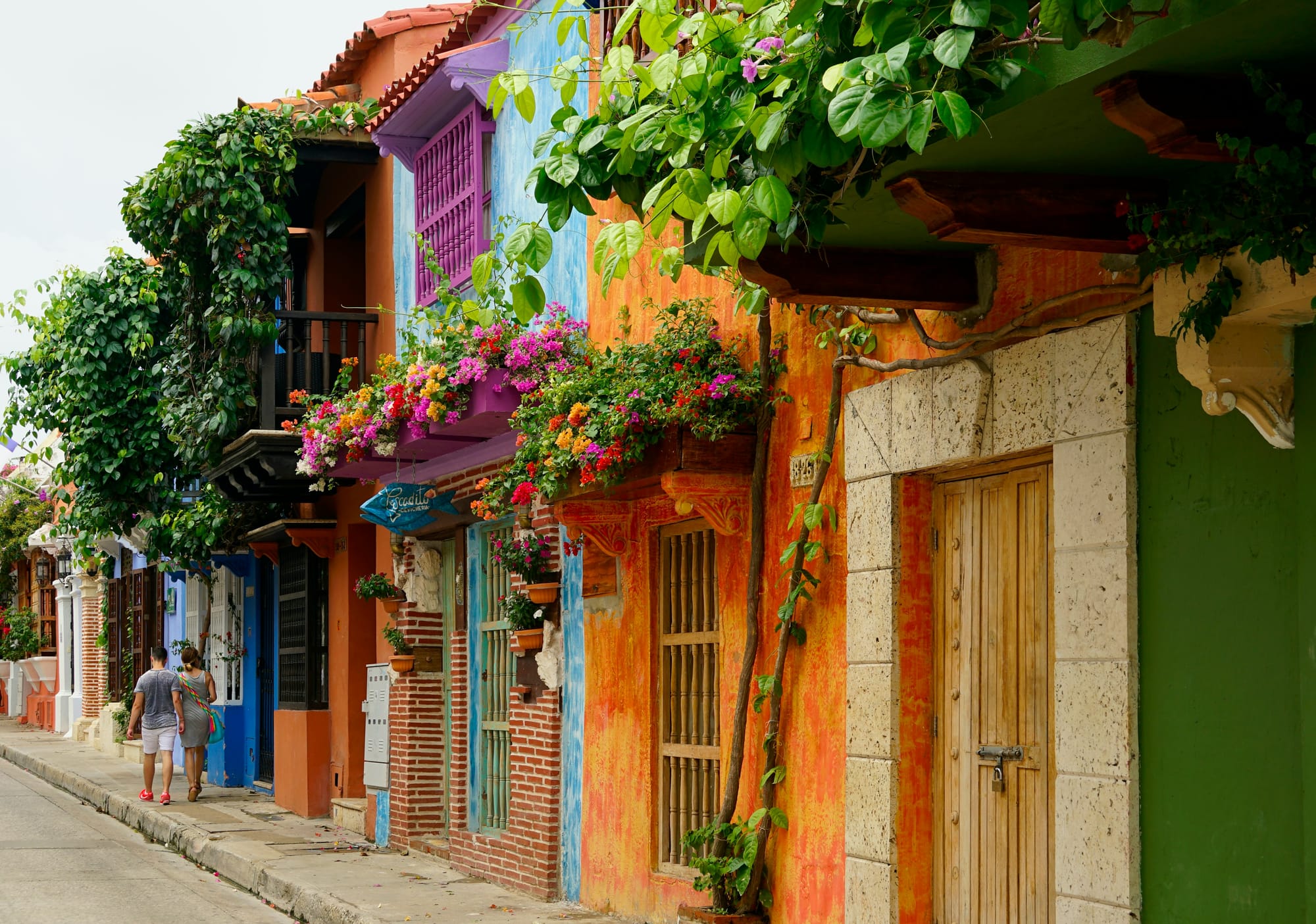 Colorful colonial streets of Cartagena Old City, Colombia
