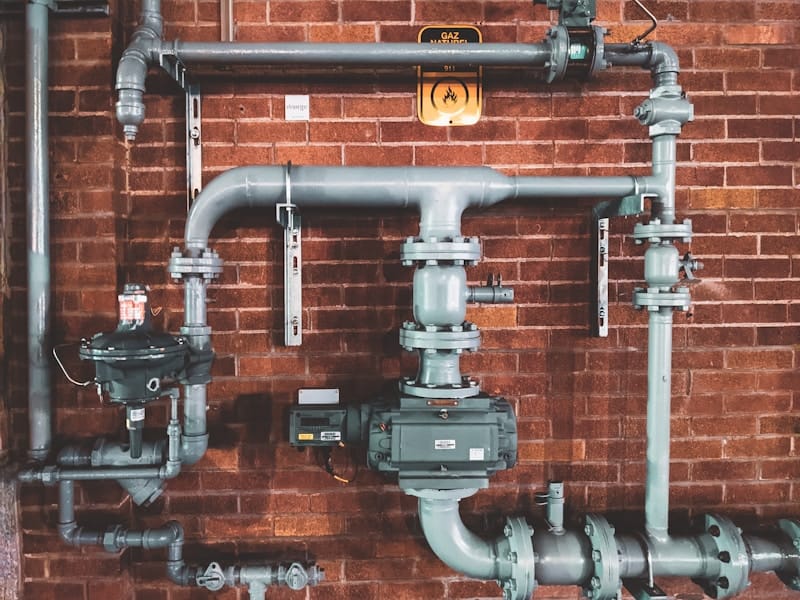 Plumbing pipes and gas fittings in a Colombian building