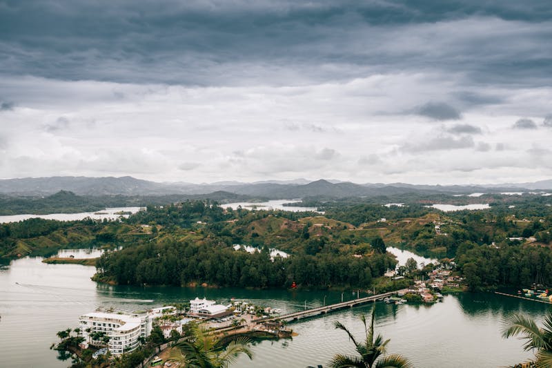 Aerial view of the Guatapé reservoir with islands — a classic weekend trip from Medellín