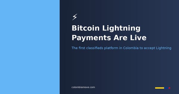 Bitcoin Lightning payments now live on Colombia Move classifieds and jobs platform