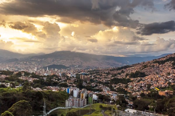 Sunset over Medellín, Colombia — a popular retirement destination for UK and Canadian expats